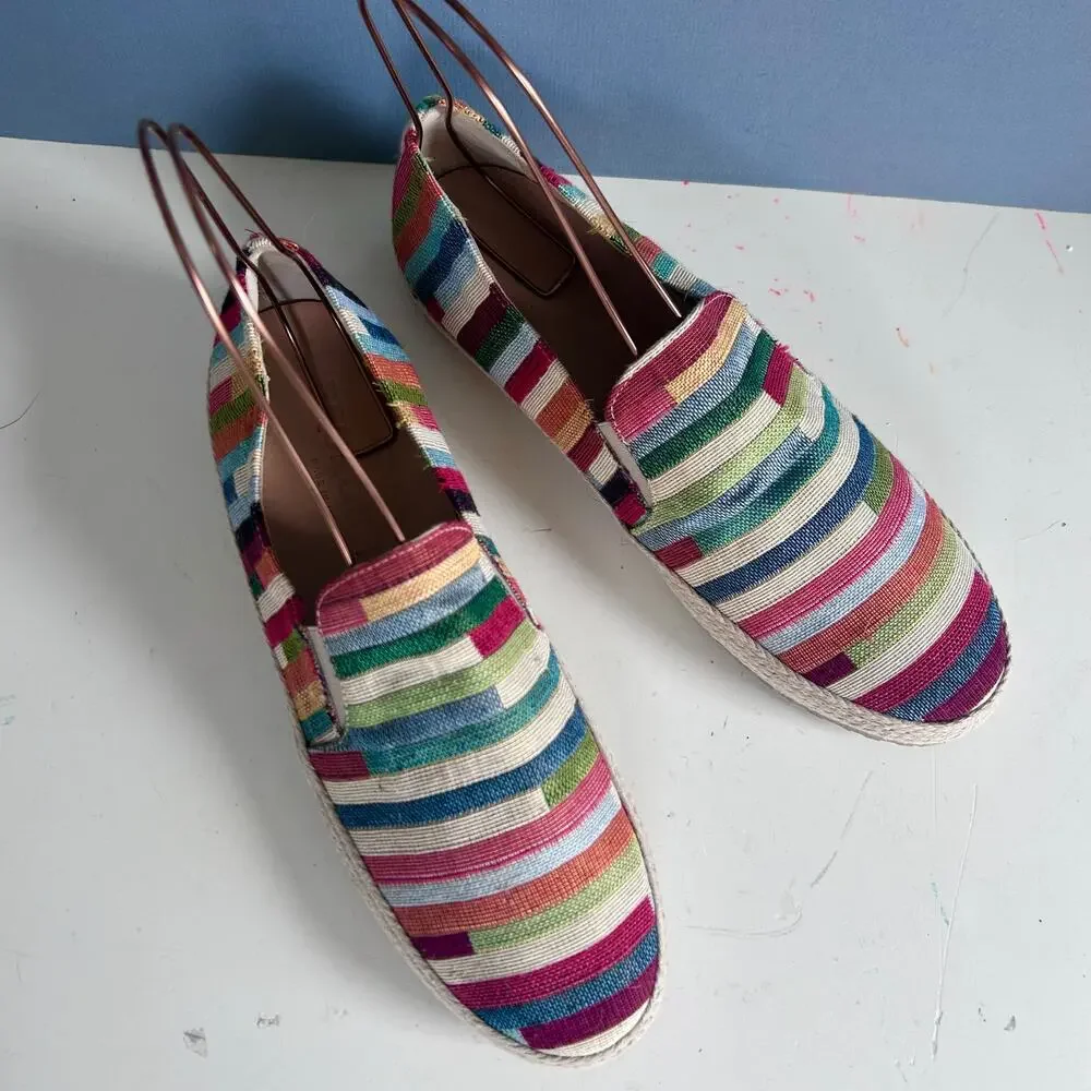 BRUNOS Firenze shoes men's size 10.5 IT 44 Leone-BRM madras striped fabric beach